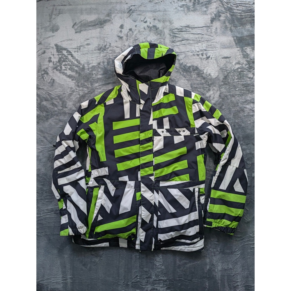 Burton Dryride Snowboard Jacket Mens Large Green Black Abstract Geometric Print